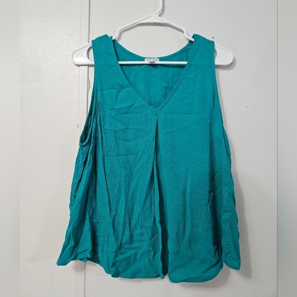 Love,Fire Teal Sleeveless Front Pleat Top!
